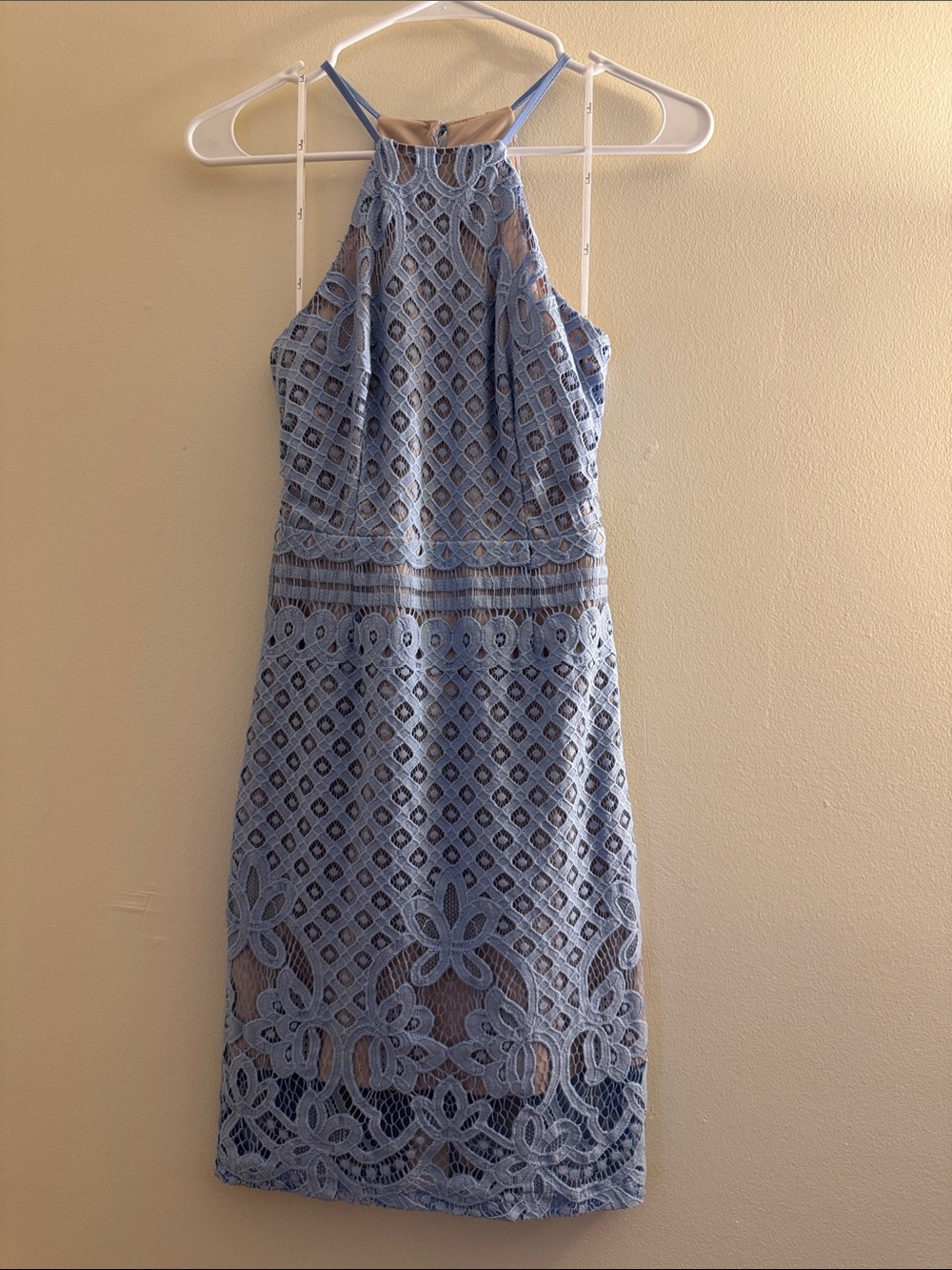 LULU’S Blue Lace Open Back Midi Dress